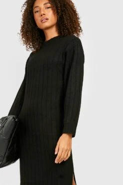 Vestito Longuette Tall In Maglia Morbida A Coste Spesse -Negozio al dettaglio Vestiti gzz17457 black xl 3