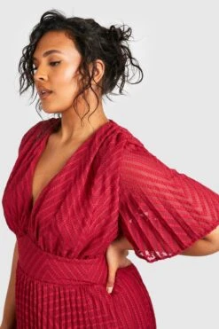 Vestito Skater Midi Plus Size In Chiffon Con Trama In Rilievo -Negozio al dettaglio Vestiti gzz17490 berry xl 3