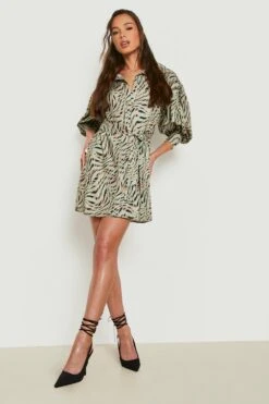 Vestito Midi A Maniche Lunghe Con Laccetti In Vita E Paillettes -Negozio al dettaglio Vestiti gzz17622 khaki xl 2