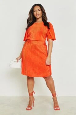 Vestito Skater Plus Size Plissettato Con Maniche A Campana