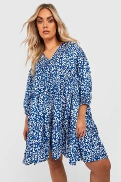 Vestito Grembiule Plus Size Leopardato Con Balze