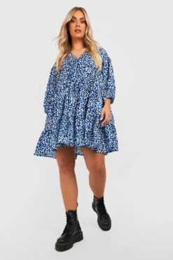 Vestito Grembiule Plus Size Leopardato Con Balze -Negozio al dettaglio Vestiti gzz17742 blue xl 2