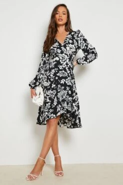 Vestito Scaldacuore Midi Stile Skater A Fiori Con Arricciature