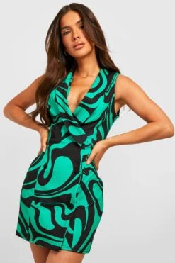 Vestito Blazer Smanicato Con Stampa Astratta