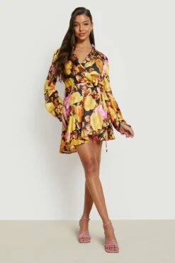 Vestito Scaldacuore Skater In Raso A Fiori Con Arricciature