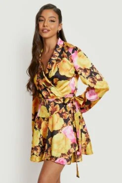 Vestito Scaldacuore Skater In Raso A Fiori Con Arricciature 6 Vestito Scaldacuore Skater In Raso A Fiori Con Arricciature -Negozio al dettaglio Vestiti gzz17817 black xl 2