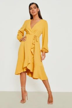 Vestito Skater Scaldacuore Midi In Crêpe Con Arricciature 6 Vestito Skater Scaldacuore Midi In Crêpe Con Arricciature -Negozio al dettaglio Vestiti gzz17819 mustard xl 2