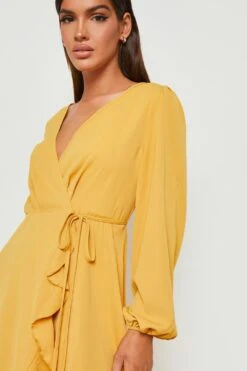 Vestito Skater Scaldacuore Midi In Crêpe Con Arricciature 7 Vestito Skater Scaldacuore Midi In Crêpe Con Arricciature -Negozio al dettaglio Vestiti gzz17819 mustard xl 3