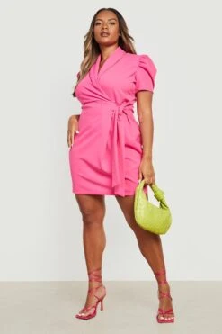 Vestito Camicia Plus Size Con Cintura E Maniche A Sbuffo