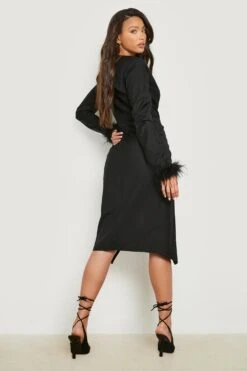 Vestito Scaldacuore Midi Tall In Raso Con Piume -Negozio al dettaglio Vestiti gzz18028 black xl 1