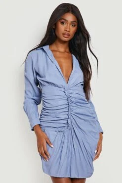 Vestito Midi Monospalla In Raso Con Maniche A Sbuffo -Negozio al dettaglio Vestiti gzz18070 dusty20blue xl 2