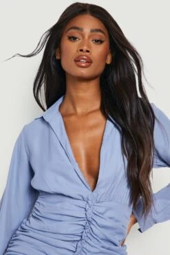 Vestito Midi Monospalla In Raso Con Maniche A Sbuffo -Negozio al dettaglio Vestiti gzz18070 dusty20blue xl 3