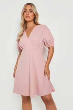 Vestito Skater Plus Size Con Maniche A Sbuffo -Negozio al dettaglio Vestiti gzz18085 blush xl 2
