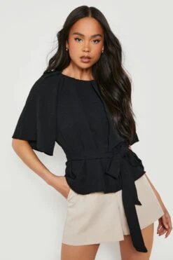 Vestito A Trapezio Petite Con Cintura Intessuta E Maniche Ad Angelo