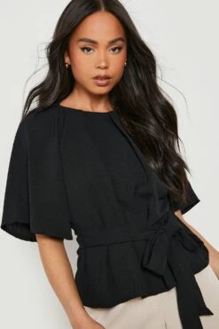 Vestito A Trapezio Petite Con Cintura Intessuta E Maniche Ad Angelo 7 Vestito A Trapezio Petite Con Cintura Intessuta E Maniche Ad Angelo -Negozio al dettaglio Vestiti gzz18129 black xl 3