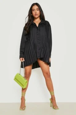 Vestito Camicia Petite Oversize In Raso A Pieghe