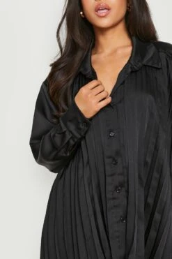 Vestito Camicia Petite Oversize In Raso A Pieghe -Negozio al dettaglio Vestiti gzz18176 black xl 3