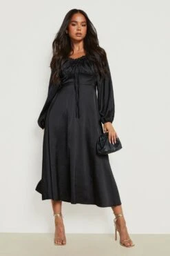 Vestito Longuette Petite In Raso Con Maniche Ampie -Negozio al dettaglio Vestiti gzz18178 black xl 2