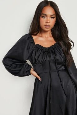 Vestito Longuette Petite In Raso Con Maniche Ampie -Negozio al dettaglio Vestiti gzz18178 black xl 3