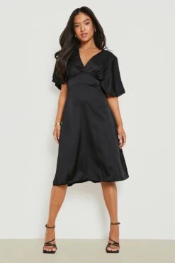 Vestito Midi Scaldacuore Petite In Raso Con Maniche Ad Angelo