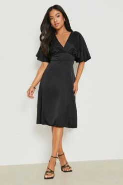 Vestito Midi Scaldacuore Petite In Raso Con Maniche Ad Angelo -Negozio al dettaglio Vestiti gzz18179 black xl 2