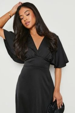 Vestito Midi Scaldacuore Petite In Raso Con Maniche Ad Angelo -Negozio al dettaglio Vestiti gzz18179 black xl 3