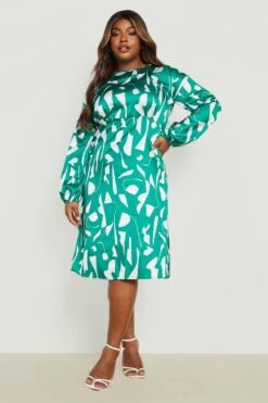 Vestito Midi Plus Size In Raso Con Stampa A Pois Irregolari -Negozio al dettaglio Vestiti gzz18648 green xl 2