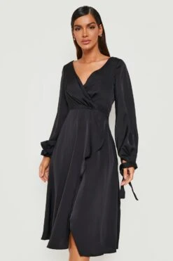 Vestito Scaldacuore Midi In Raso A Maniche Lunghe 6 Vestito Scaldacuore Midi In Raso A Maniche Lunghe -Negozio al dettaglio Vestiti gzz18706 black xl 2