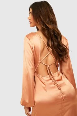 Vestito Skater In Raso Con Laccetti Sul Retro -Negozio al dettaglio Vestiti gzz18715 copper xl 3