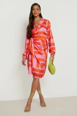 Vestito Camicia Scaldacuore In Raso A Righe -Negozio al dettaglio Vestiti gzz18726 orange xl 2