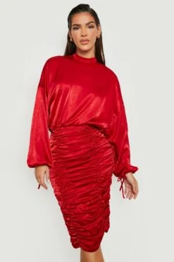 Vestito Scaldacuore Midi In Raso A Pieghe 6 Vestito Scaldacuore Midi In Raso A Pieghe -Negozio al dettaglio Vestiti gzz18782 wine xl 2