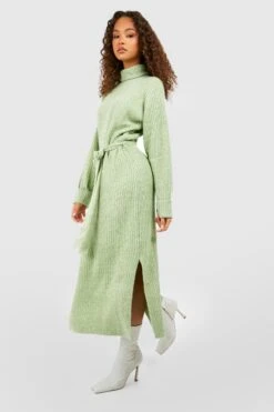 Vestito Longuette In Maglia Con Collo Alto E Cintura 6 Vestito Longuette In Maglia Con Collo Alto E Cintura -Negozio al dettaglio Vestiti gzz18792 khaki xl 2