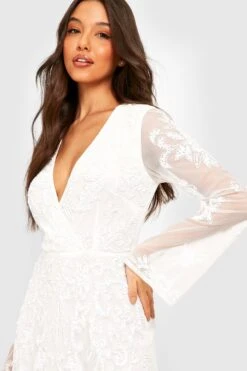 Vestito Maxi Con Scollo Profondo Decorato -Negozio al dettaglio Vestiti gzz18822 white xl 3