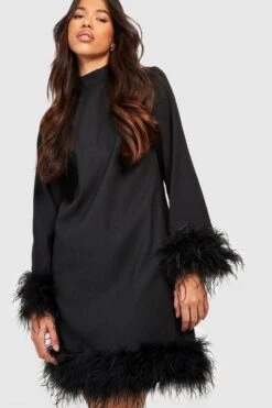 Vestito Tall A Collo Alto Con Polsini E Piume Sul Fondo -Negozio al dettaglio Vestiti gzz18858 black xl 3