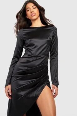 Vestito Midi Tall Aperto Sul Retro In Raso Rifinito Con Strass -Negozio al dettaglio Vestiti gzz18889 black xl 2