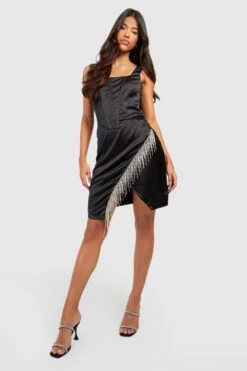 Vestito Tall In Raso Rifinito Con Strass -Negozio al dettaglio Vestiti gzz18906 black xl 2