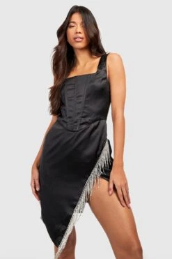 Vestito Tall In Raso Rifinito Con Strass -Negozio al dettaglio Vestiti gzz18906 black xl 3