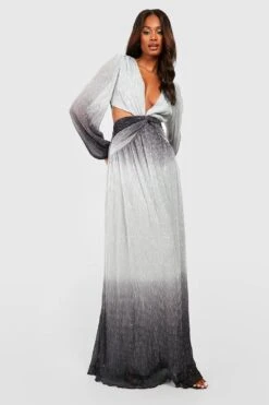 Vestito Maxi Metallizzato Con Scollo Profondo E Cut-out -Negozio al dettaglio Vestiti gzz18947 silver xl 2