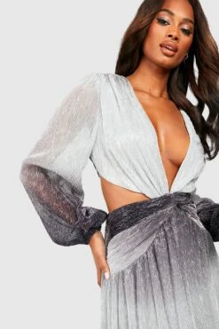 Vestito Maxi Metallizzato Con Scollo Profondo E Cut-out -Negozio al dettaglio Vestiti gzz18947 silver xl 3
