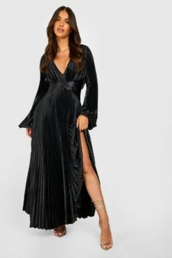 Vestito Longuette In Raso A Pieghe Con Maniche Oversize -Negozio al dettaglio Vestiti gzz18948 black xl 2