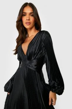 Vestito Longuette In Raso A Pieghe Con Maniche Oversize -Negozio al dettaglio Vestiti gzz18948 black xl 3