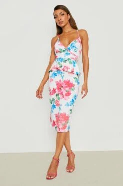 Vestito Midi A Fiori Con Volant Sul Fondo