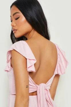 Vestito Maxi Petite Con Spalle Arricciate E Laccetti Sul Retro -Negozio al dettaglio Vestiti gzz19319 pink xl 3