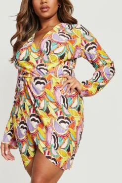 Vestito Scaldacuore Plus Size Premium Plissettato Con Stampa Astratta -Negozio al dettaglio Vestiti gzz19442 multi xl 3