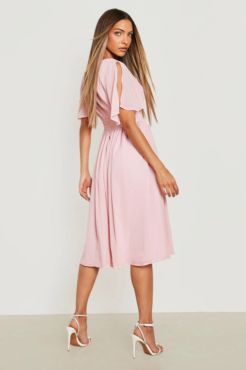 Vestito Midi In Chiffon Con Maniche Ad Angelo 2 Vestito Midi In Chiffon Con Maniche Ad Angelo - immagine 2