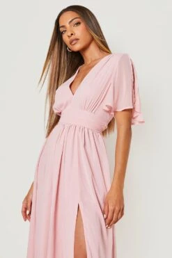 Vestito Midi In Chiffon Con Maniche Ad Angelo 6 Vestito Midi In Chiffon Con Maniche Ad Angelo -Negozio al dettaglio Vestiti gzz19491 rose xl 2