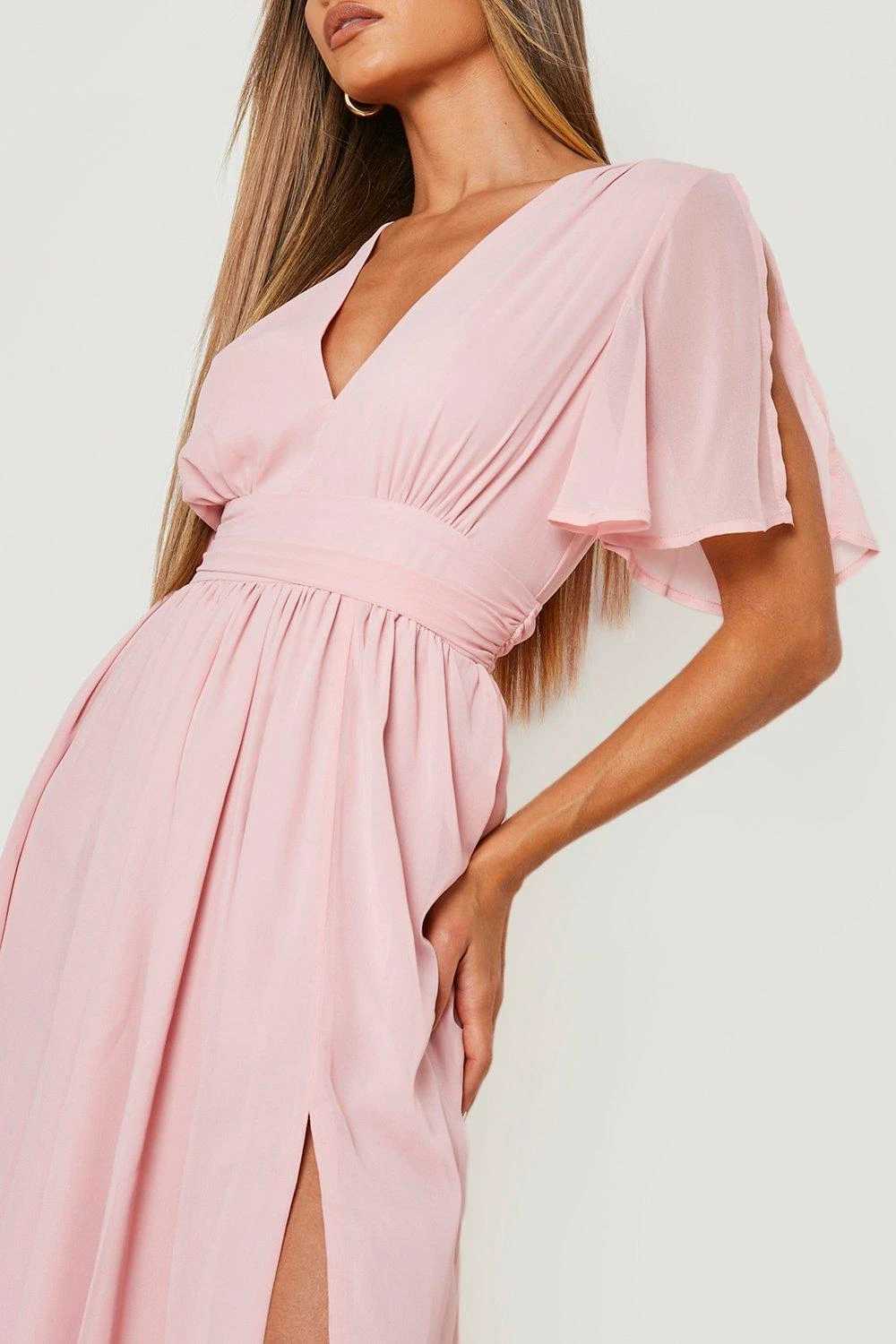 Vestito Midi In Chiffon Con Maniche Ad Angelo 4 Vestito Midi In Chiffon Con Maniche Ad Angelo - immagine 4