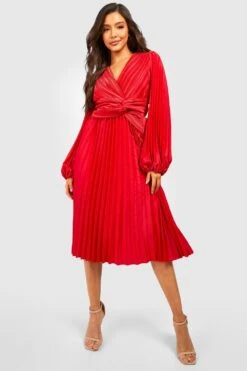 Vestito Midi In Raso A Pieghe Con Dettagli Attorcigliati -Negozio al dettaglio Vestiti gzz19497 berry xl 2