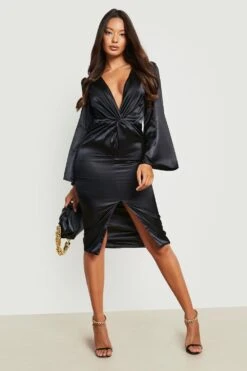 Vestito Midi In Raso Con Dettagli Attorcigliati 6 Vestito Midi In Raso Con Dettagli Attorcigliati -Negozio al dettaglio Vestiti gzz19565 black xl 2