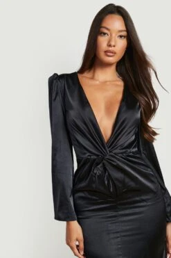 Vestito Midi In Raso Con Dettagli Attorcigliati 7 Vestito Midi In Raso Con Dettagli Attorcigliati -Negozio al dettaglio Vestiti gzz19565 black xl 3